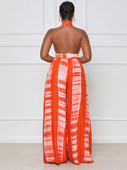 Halter Backless Printed Wide Leg Jumpsuits
