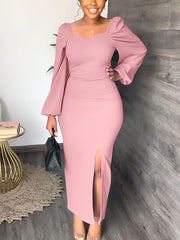 Lantern Sleeve Slit Dresses