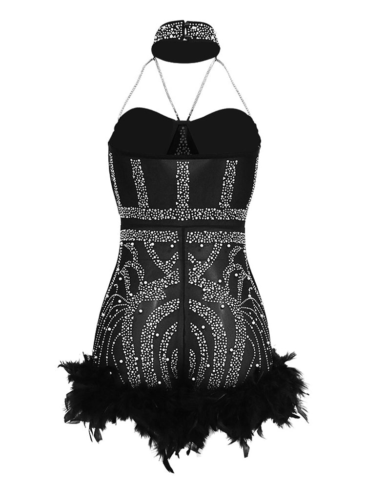 Mesh Rhinestone Feather Rompers