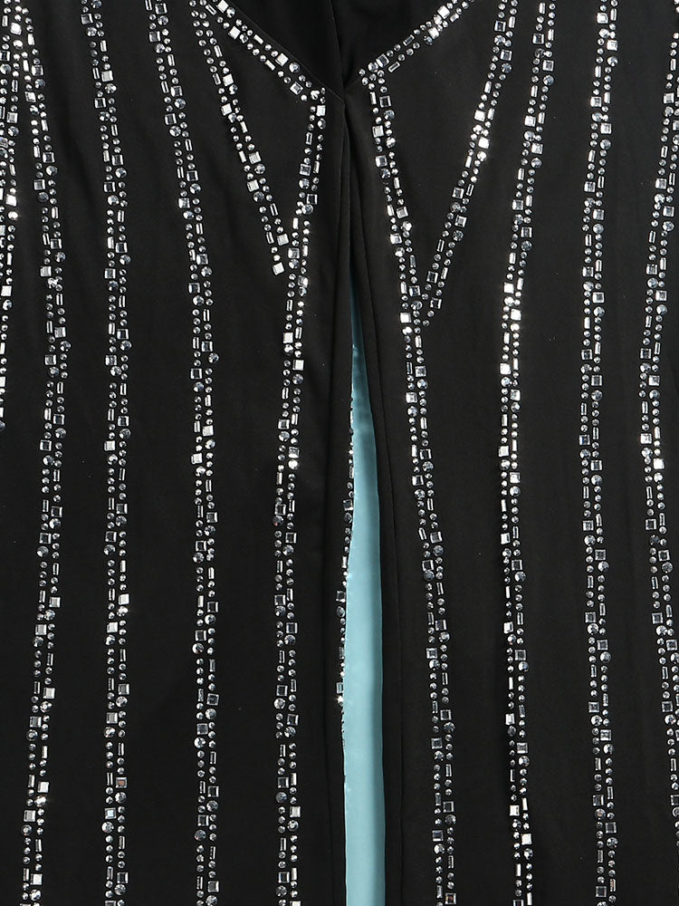 Rhinestone Mesh Contrast Jumpsuits
