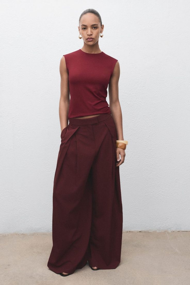 Evening Style Burgundy Wide Leg Pants