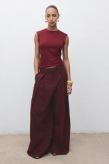 Evening Style Burgundy Wide Leg Pants