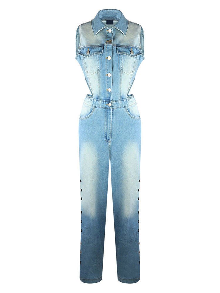 Snap It Out Wide Denim Jumpsuits