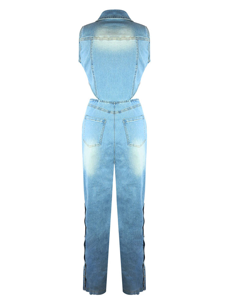 Snap It Out Wide Denim Jumpsuits