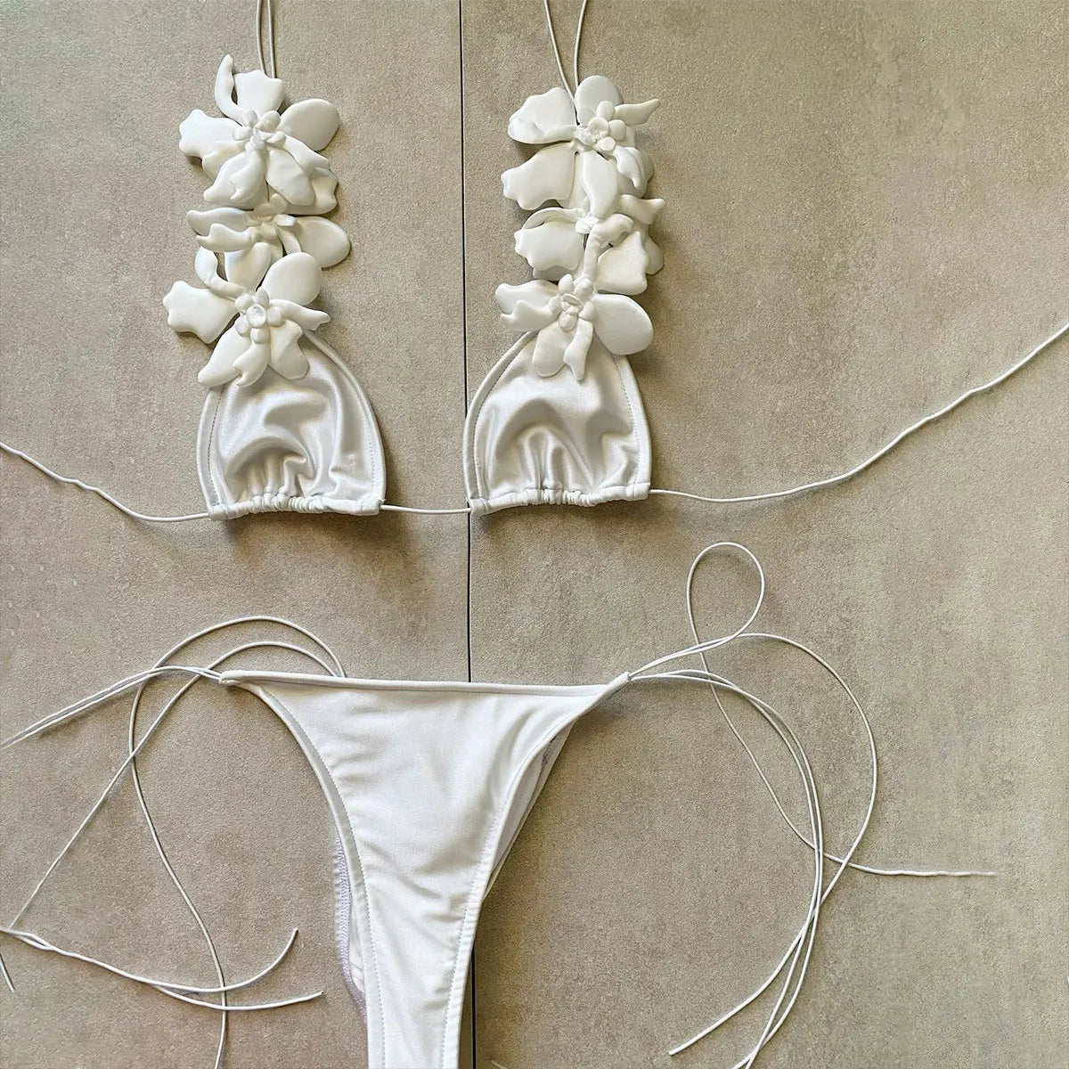 3D Flower Swimsuit Bikini Halter Swimwear Swimsuit Separates Swimwear Two Piece Side Straps Bathing Suit