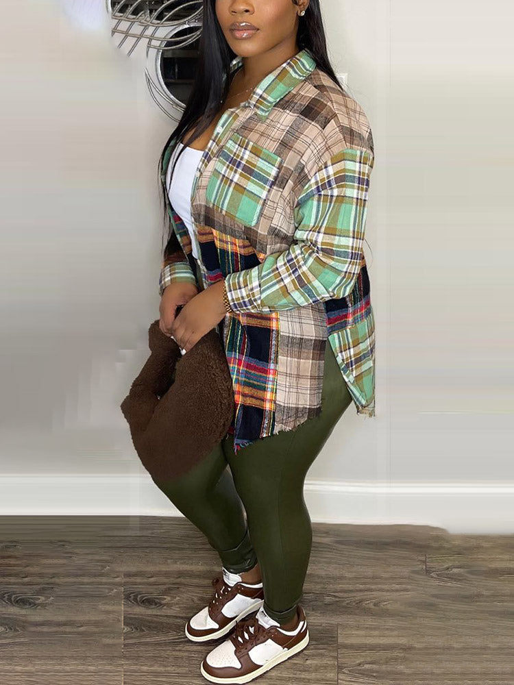 Plaid Loose-Fit Raw Edge Shirts