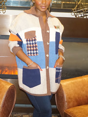 Retro Color Block Sweater Cardigans