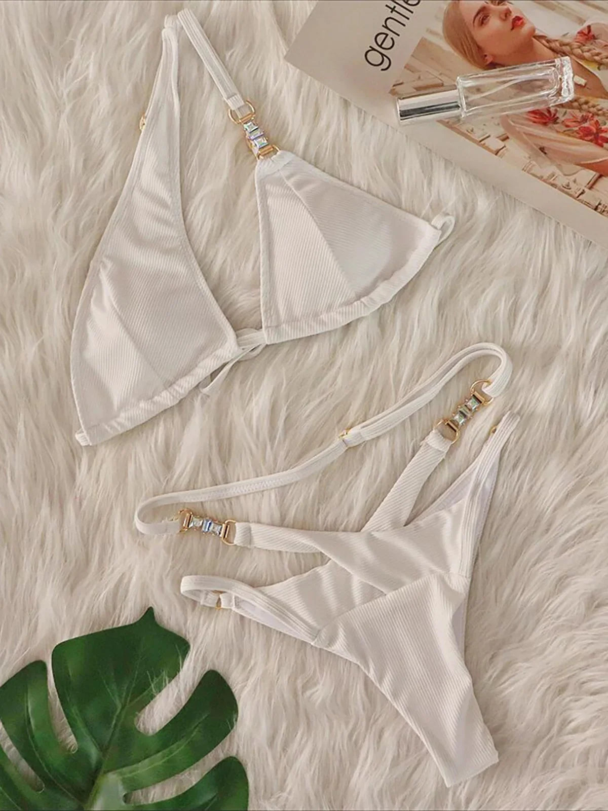 4 Colors Diamond Rhinestones One Shoulder Bikini Two-pieces Bikini Set Suit