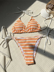 4 Colors Striped Halter Bikini Two-pieces Bikini Set
