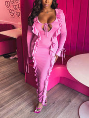 Ruffle Lace-Front Maxi Dresses