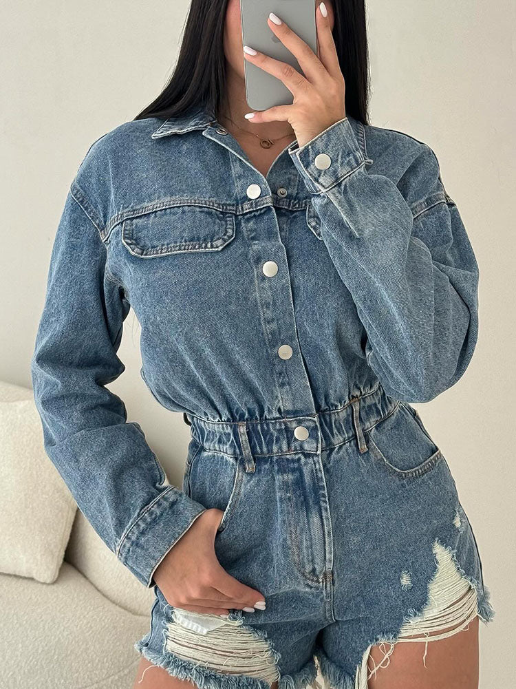 Distressed Denim Rompers