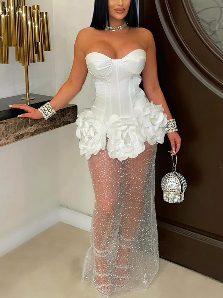 Strapless Sequin Mesh Dresses
