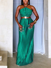 Halter Cutout Pleated Dresses