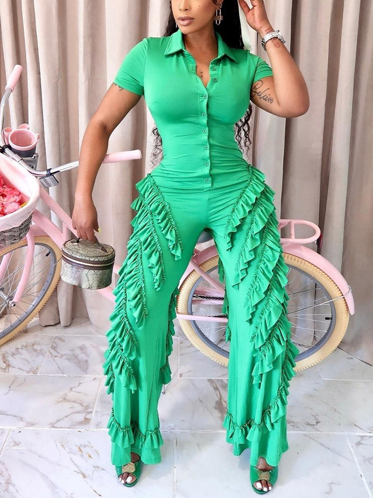 Ruffle Wide Leg Jumpsuits