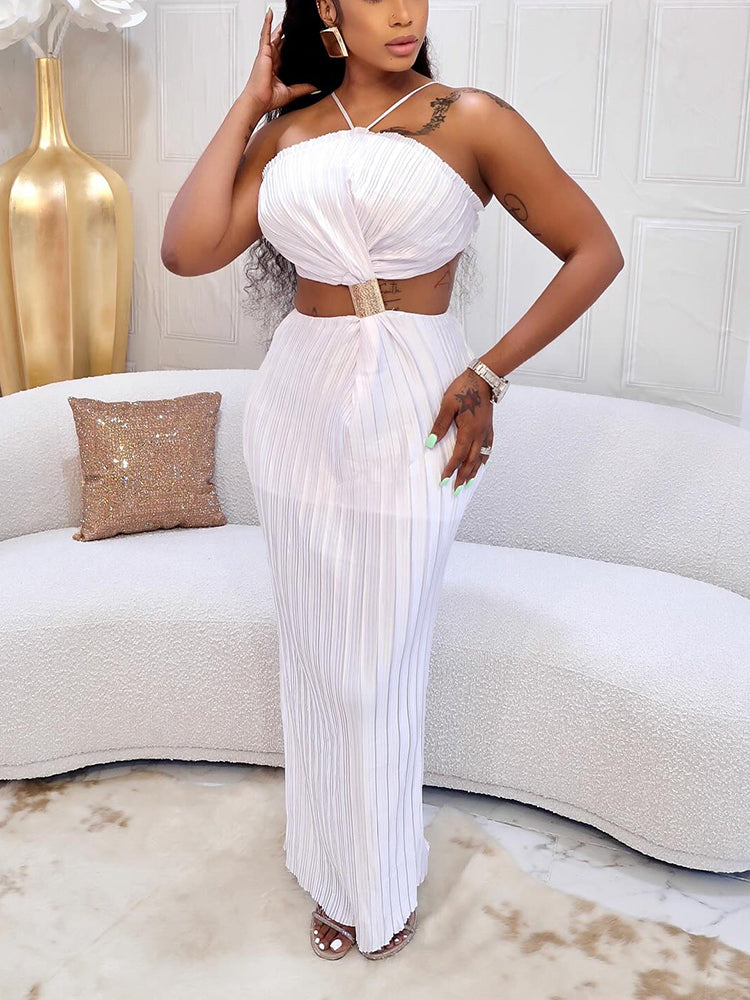 Halter Cutout Pleated Dresses