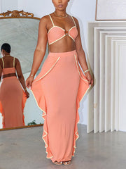 Ribbed Bralette Ruffle Trim Skirt Set