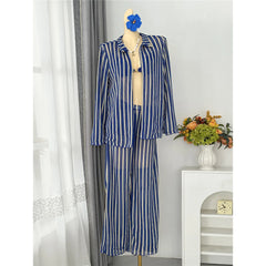 4PCS Striped With Long Sleeve Pants Bikini Four-pieces Bikini Set