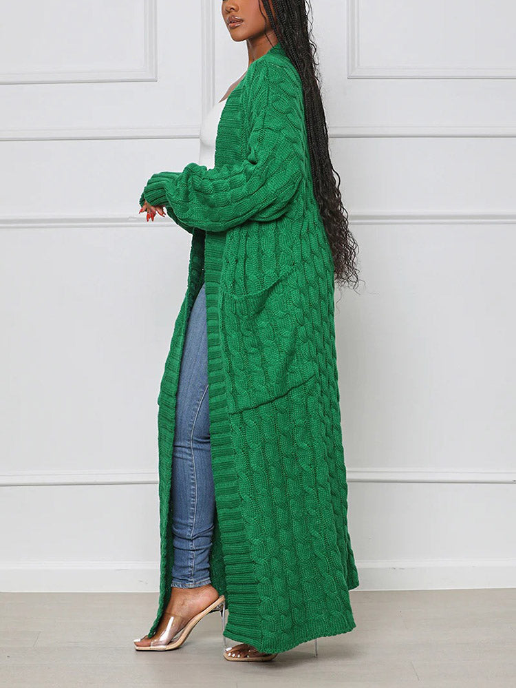 Knitted Solid Pocket Sweater Cardigans
