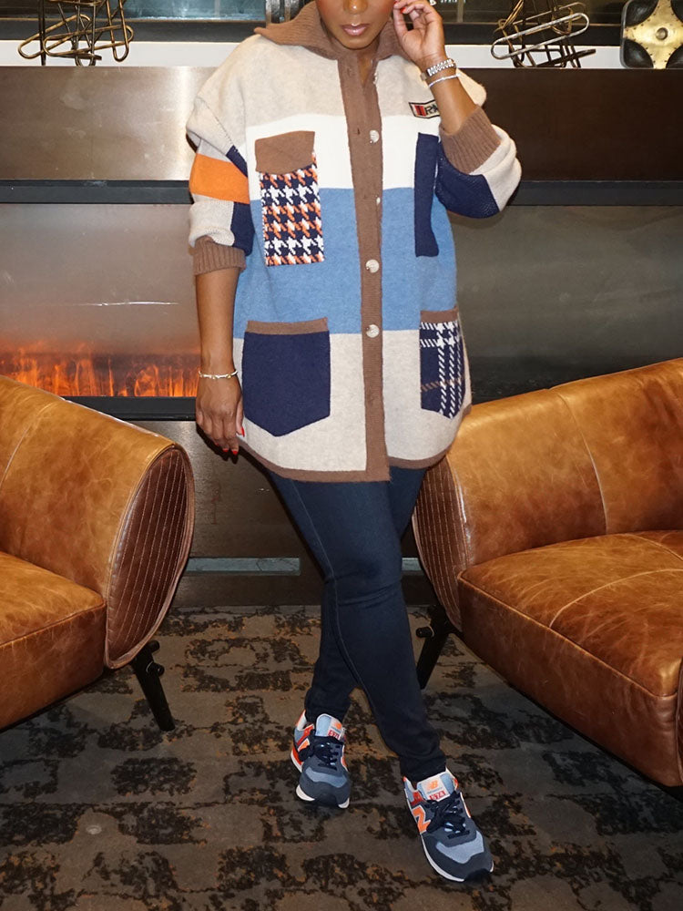 Retro Color Block Sweater Cardigans