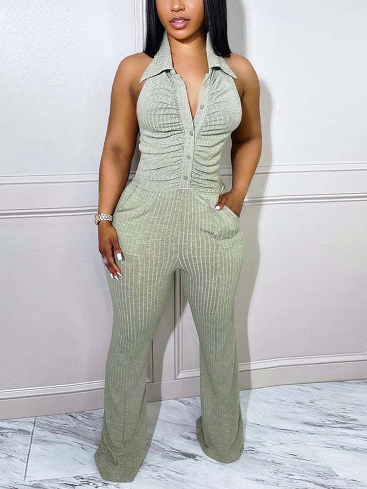 Knit Halter Backless Jumpsuits