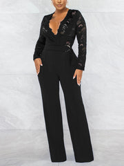 Lace V Neck With Belt Jumpsuits