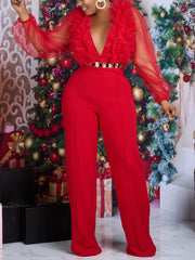 Mesh V Neck Jumpsuits