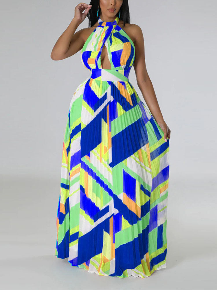 Halter Pleated Maxi Dresses