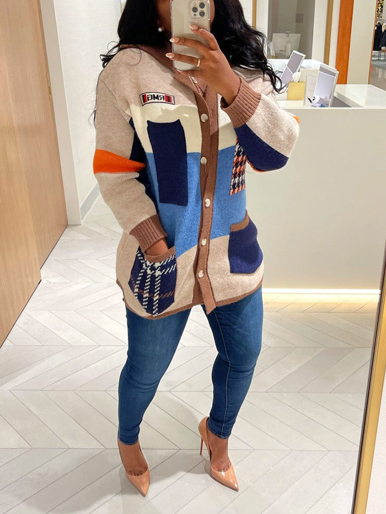 Retro Color Block Sweater Cardigans