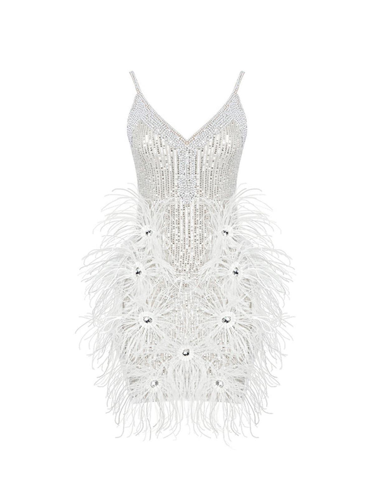 Pearl Sequin Feather Mini Dress