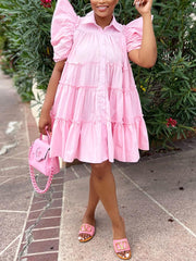 Puff Sleeve Ruffle Shirt Dresses