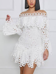 Solid Hollow Out Off Shoulder Dresses