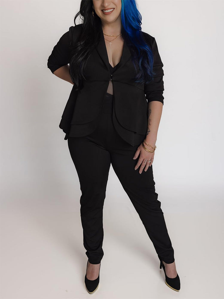 V-Neck Blazer Suit Pants Set