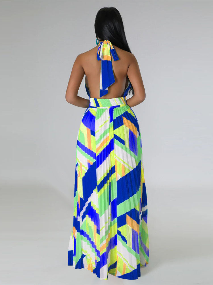 Halter Pleated Maxi Dresses