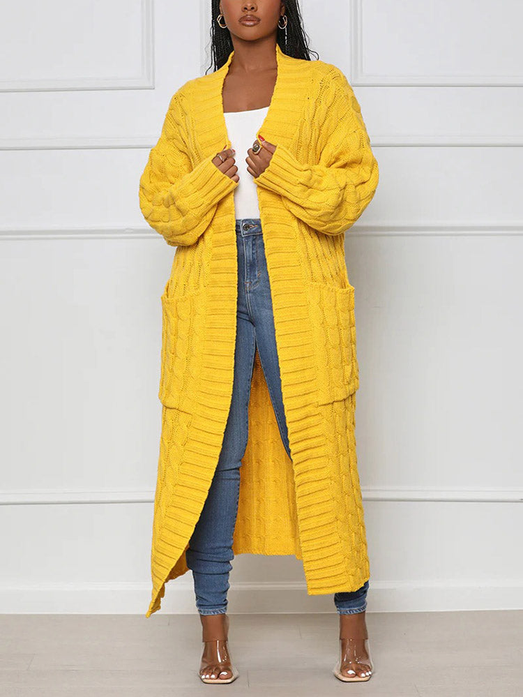 Knitted Solid Pocket Sweater Cardigans