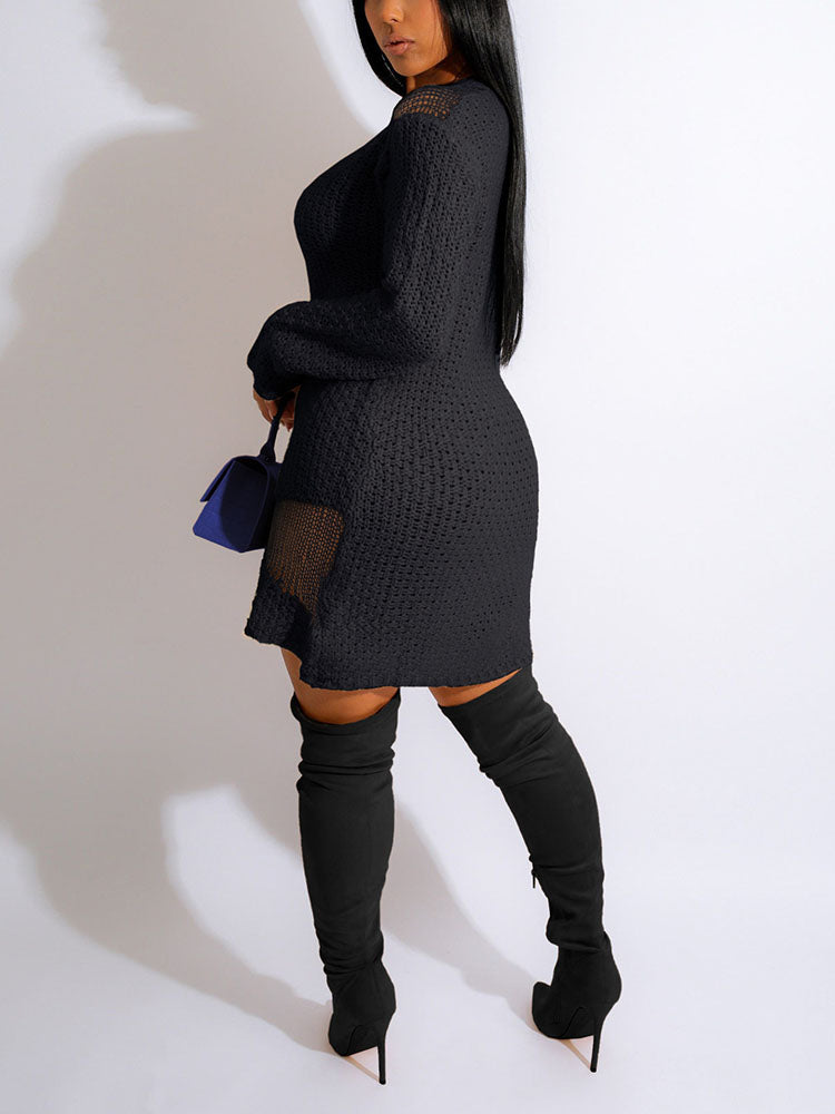Knitting Solid Hollow Out Dresses