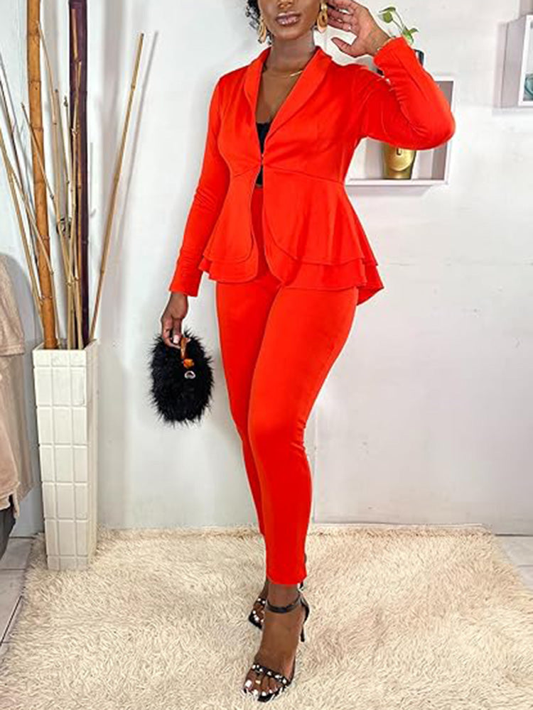 V-Neck Blazer Suit Pants Set
