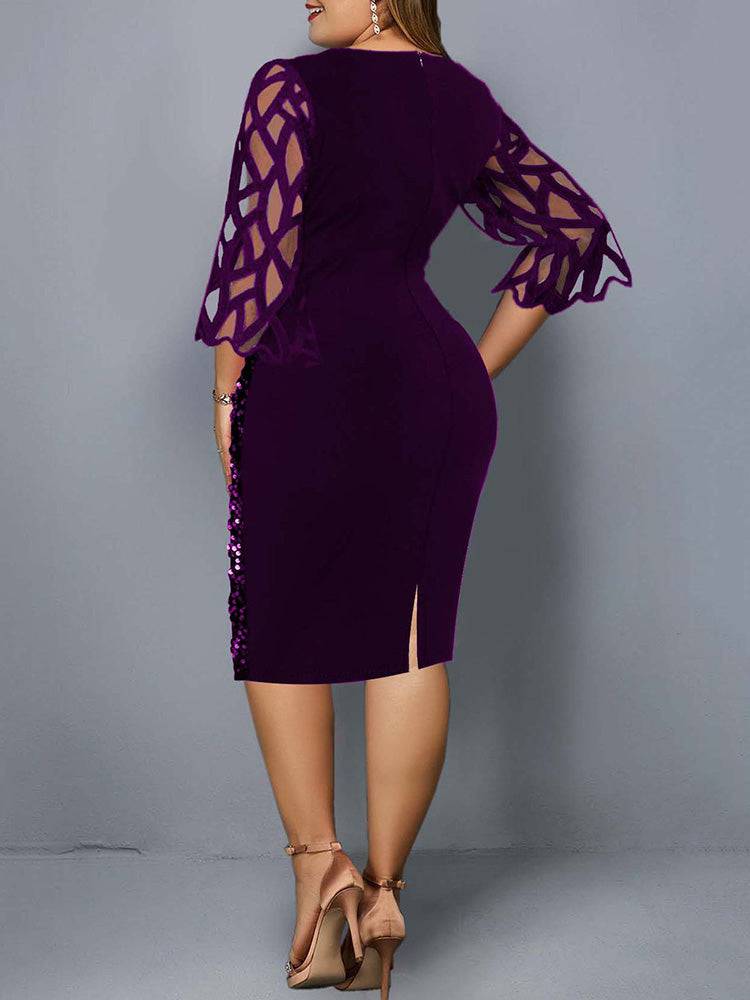 Sequin Embellish Quarter Sleeve Dresses