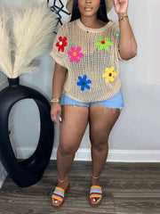Beach Floral Crochet Knit Tops