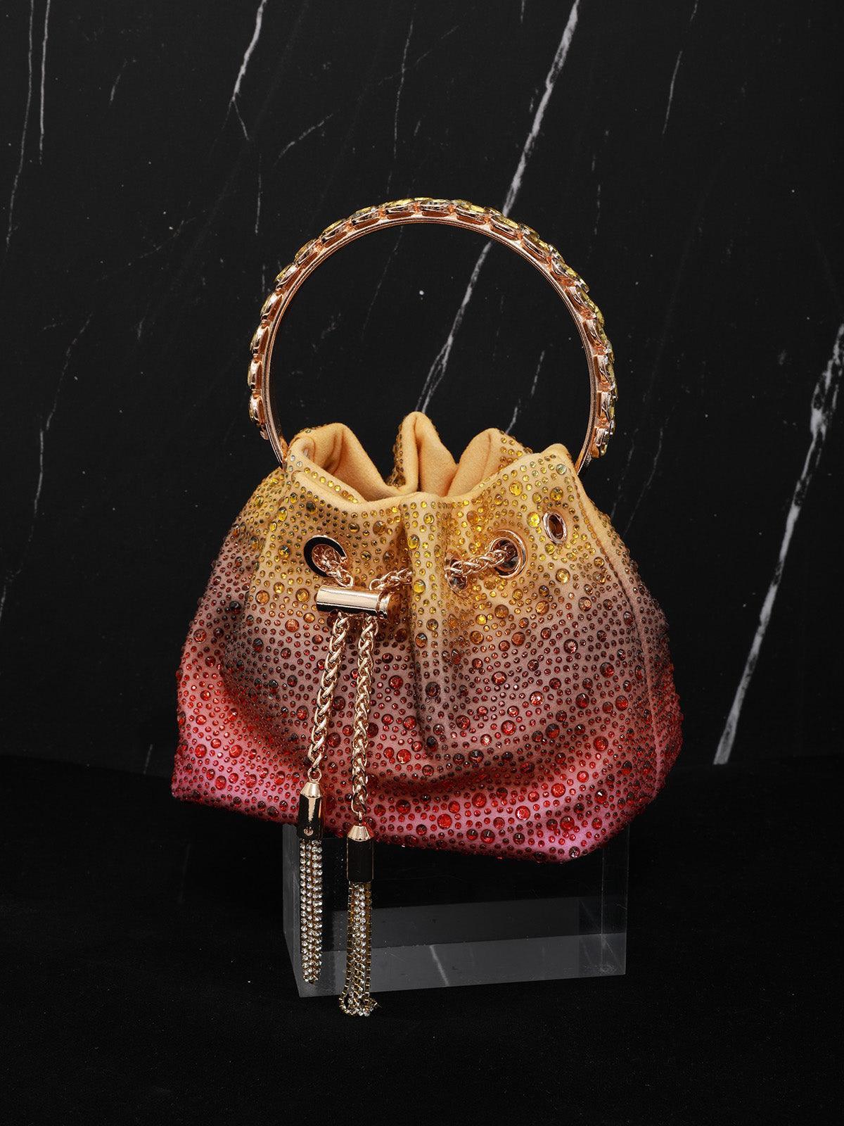 Sac seau orné de cristaux, couleur ombrée