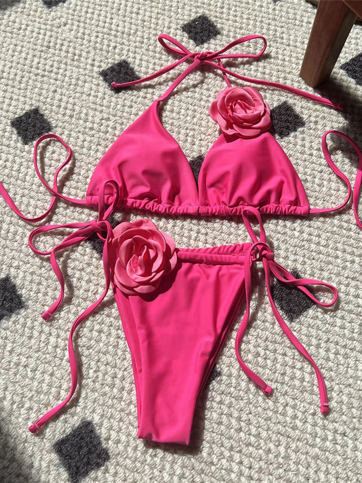 9 Colors 3D Flowers Halter Strappy Bikini Two-pieces Bikini Set