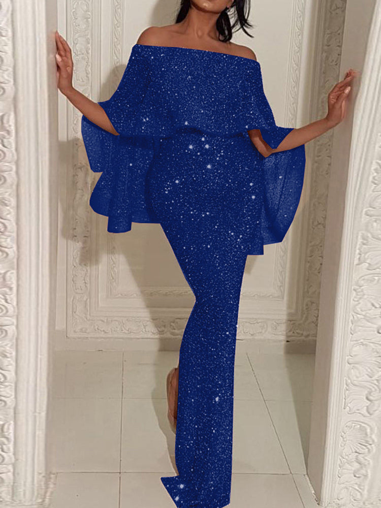 Off Shoulder Sequin Maxi Dresses