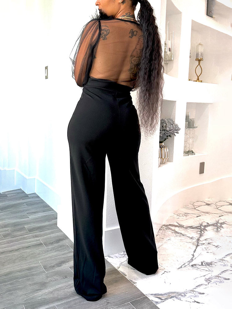 Mesh V Neck Jumpsuits