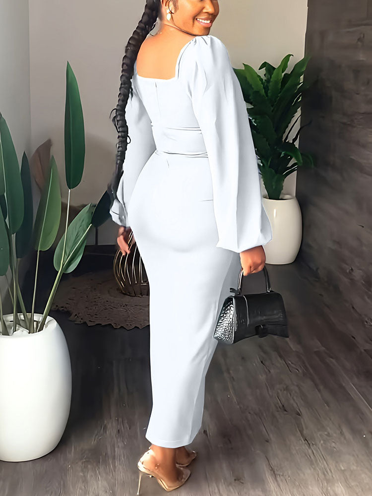 Lantern Sleeve Slit Dresses