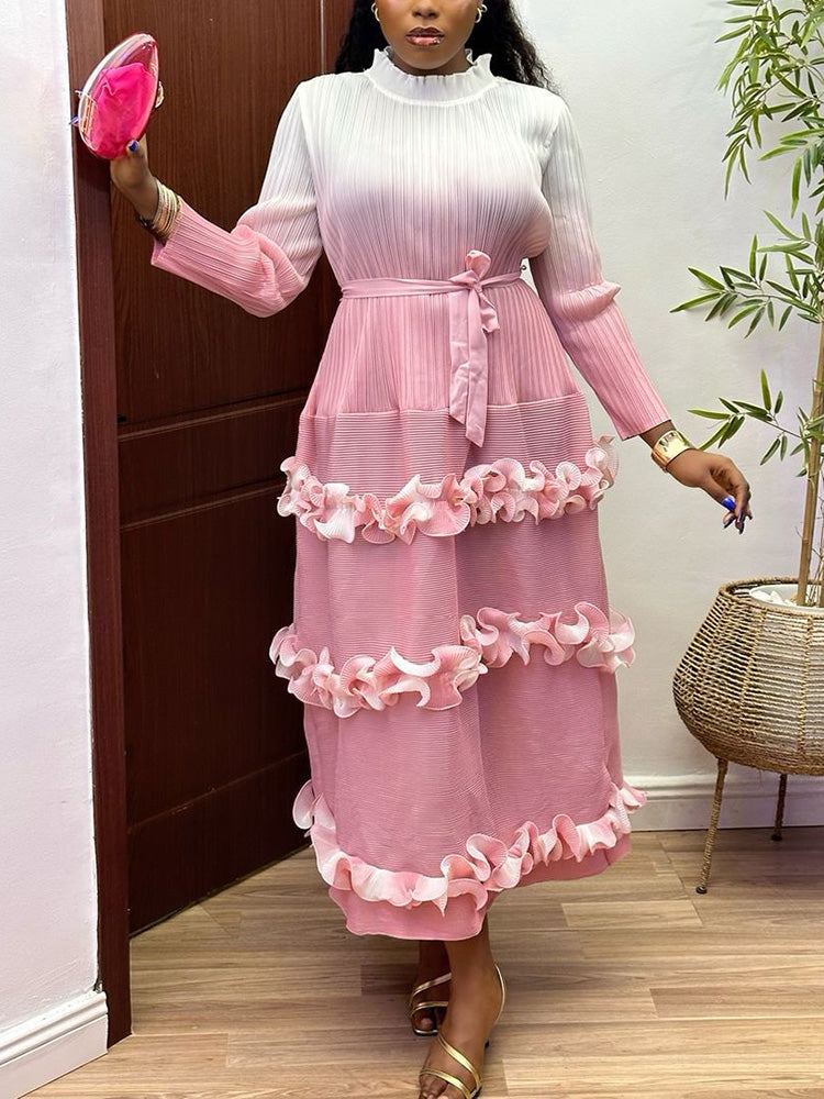 Ombre Ruffle Pleated Dresses