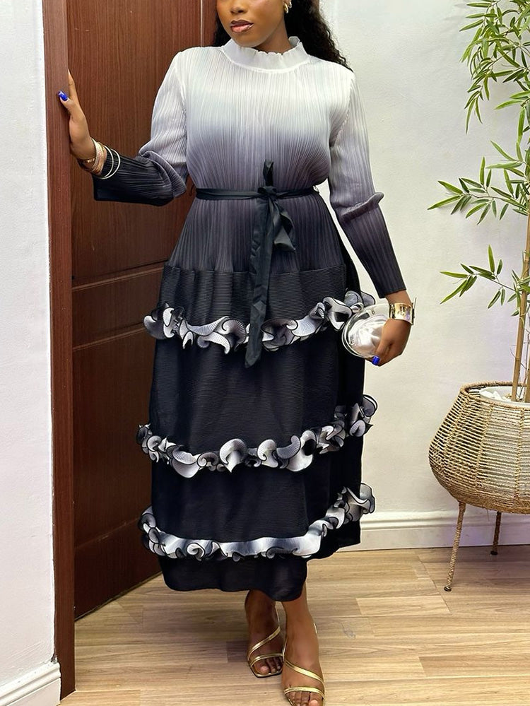 Ombre Ruffle Pleated Dresses