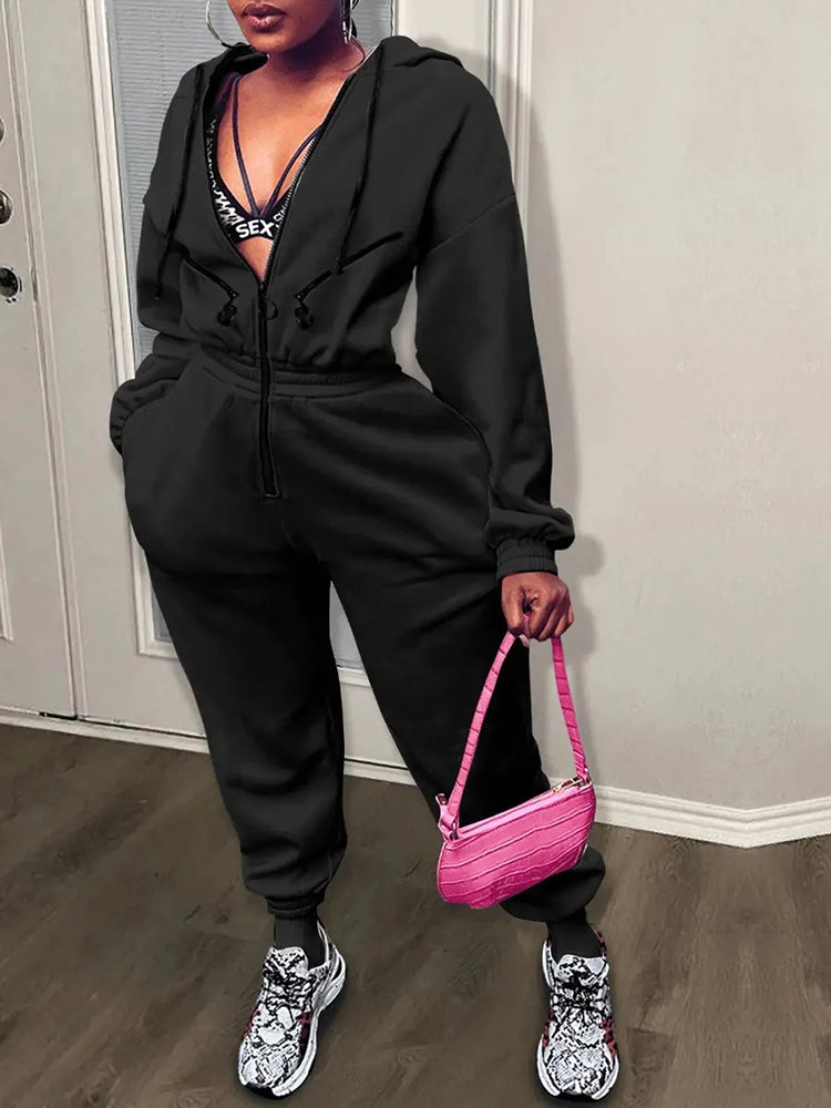 Hooded Zip-Up Jumpsuits