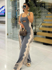 Cutout Side Fringed Jumpsuits