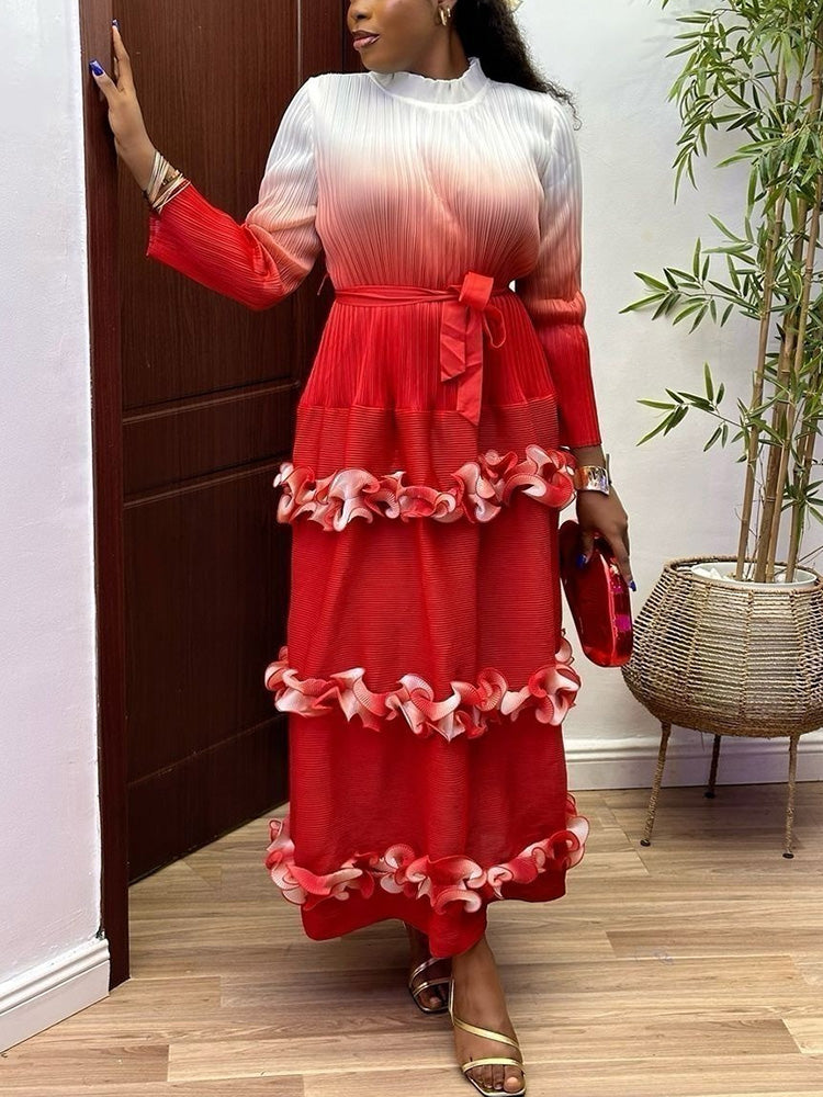Ombre Ruffle Pleated Dresses