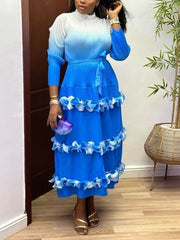 Ombre Ruffle Pleated Dresses
