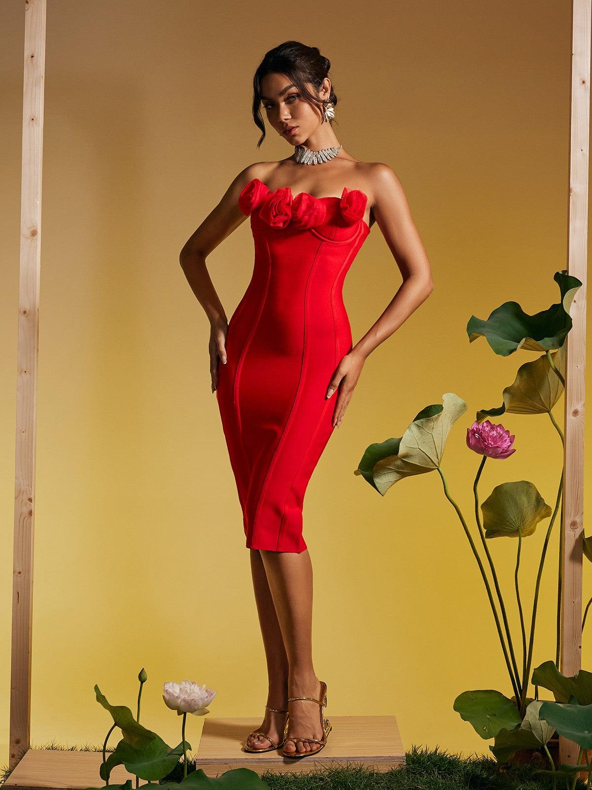 Robe midi bustier à fleurs 